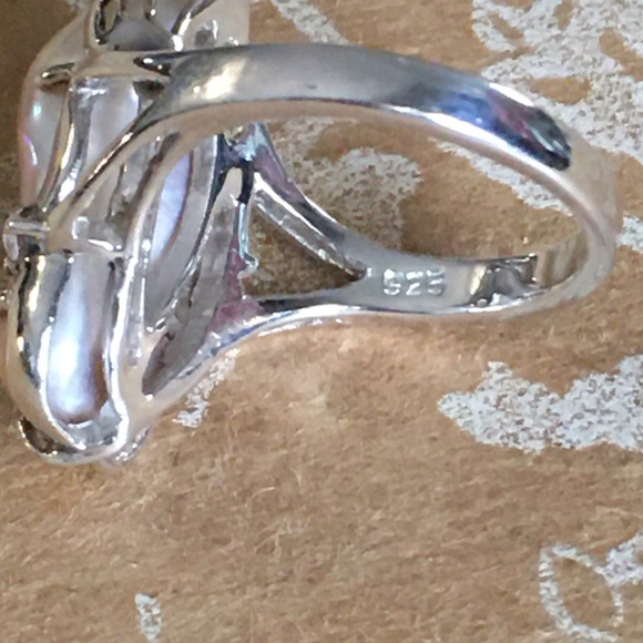 SALE Elegant Sterling Silver Pale Pinkish Cream Baroque Pearl Ring - Picture 5 of 11
